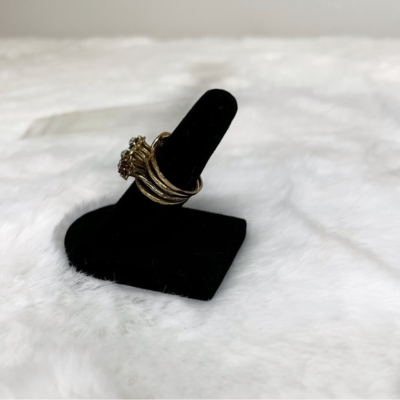 Vintage Stackable Tulip 10K Gold Rings With Leaf Wrap Enhancer - Picture 6 of 8